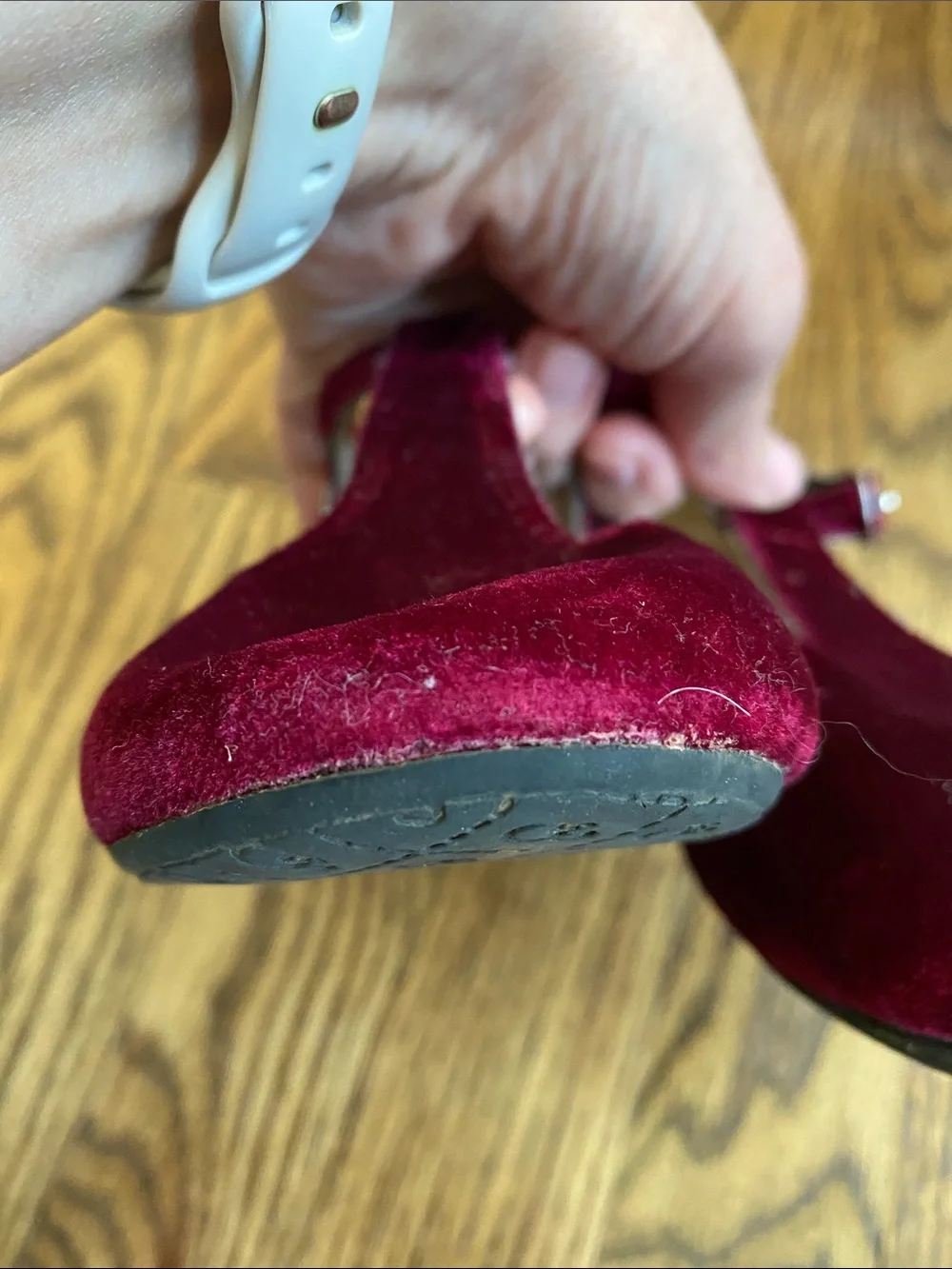 Red velvet Oldsoles t-strap Mary Janes, size 30 (12). Excellent condition